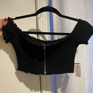 Windsor Black Ribbed Crop Top with Zipper